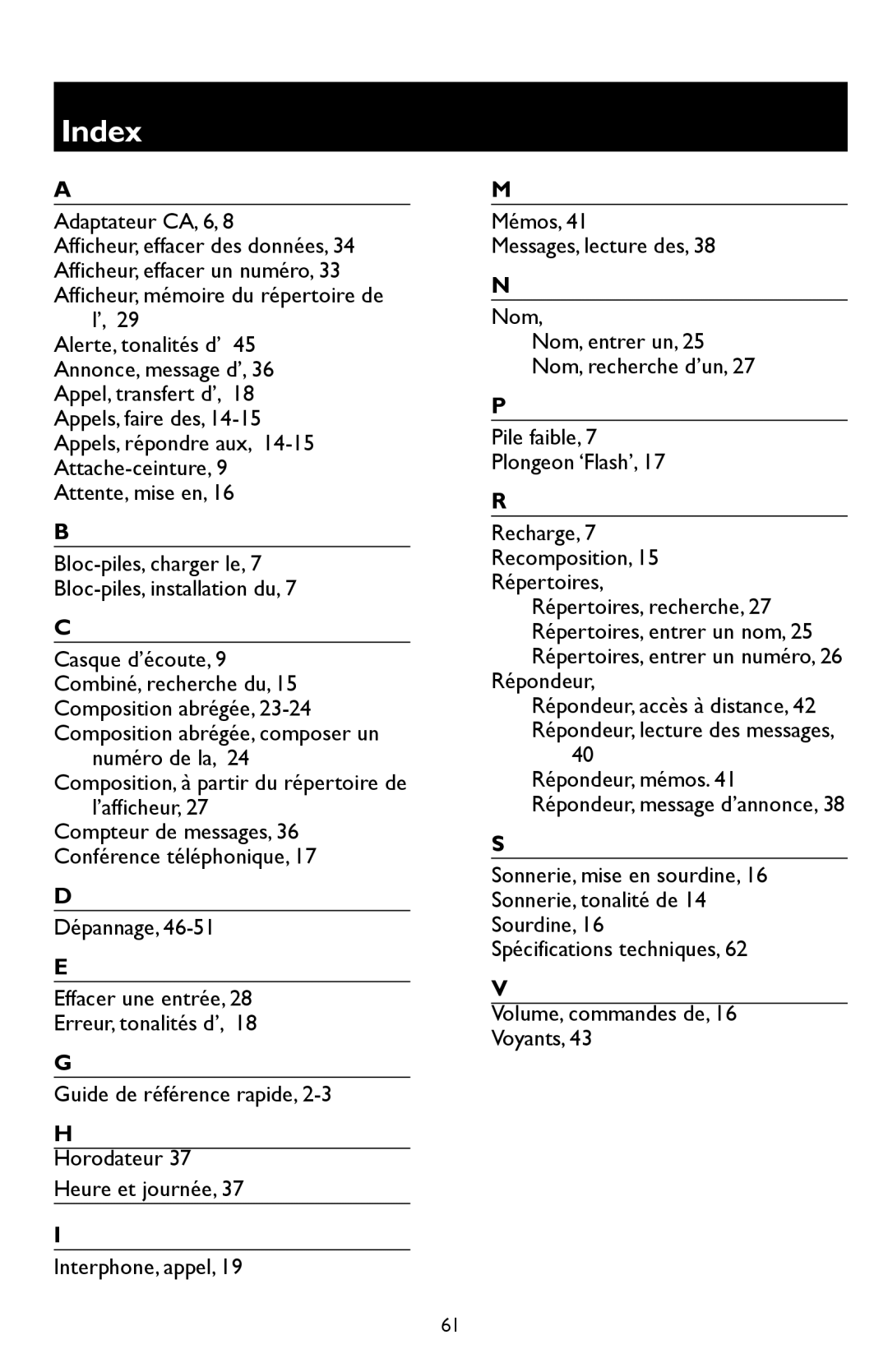 AT&T E5909 manual Index 