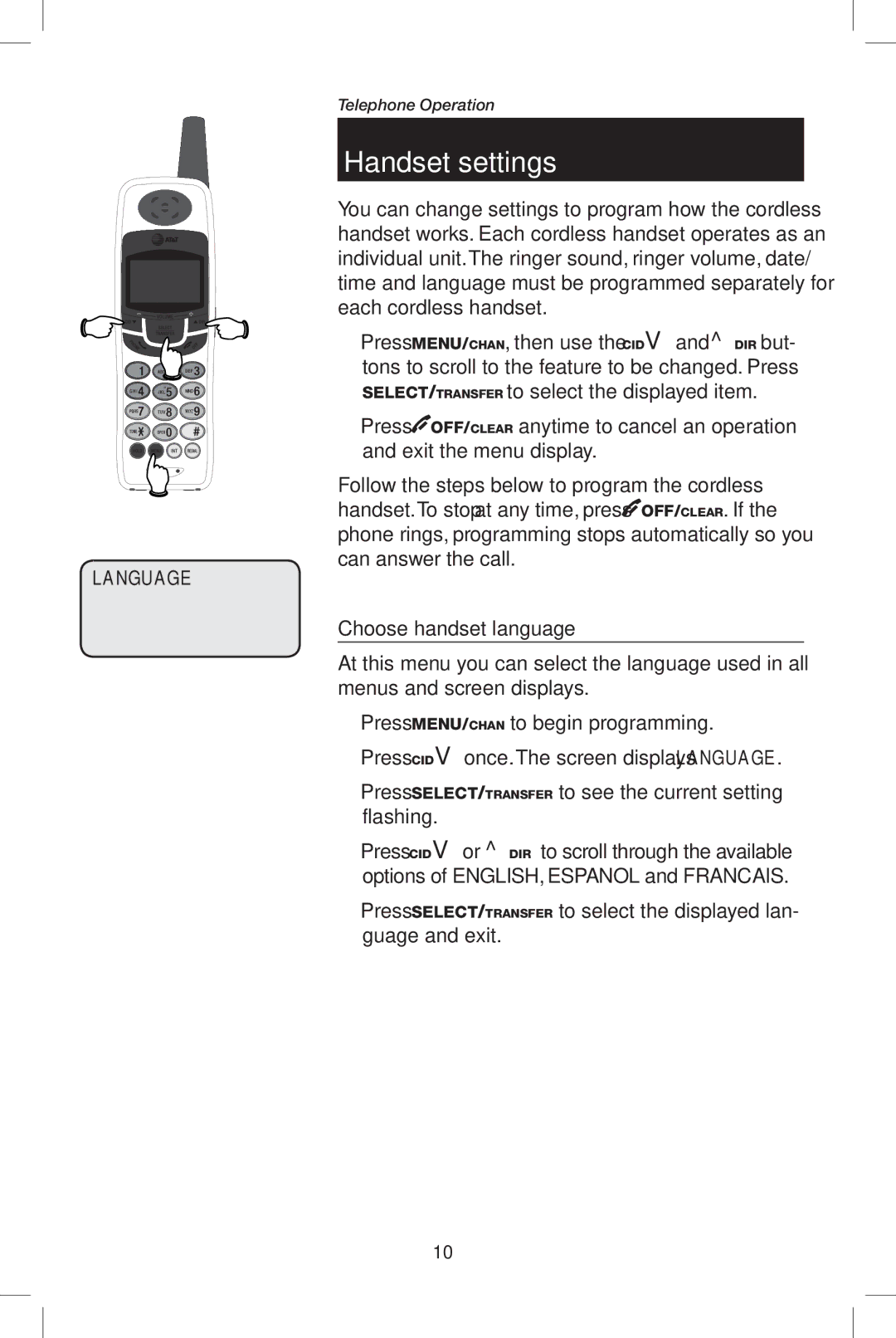 AT&T E5909B user manual Handset settings, Choose handset language 