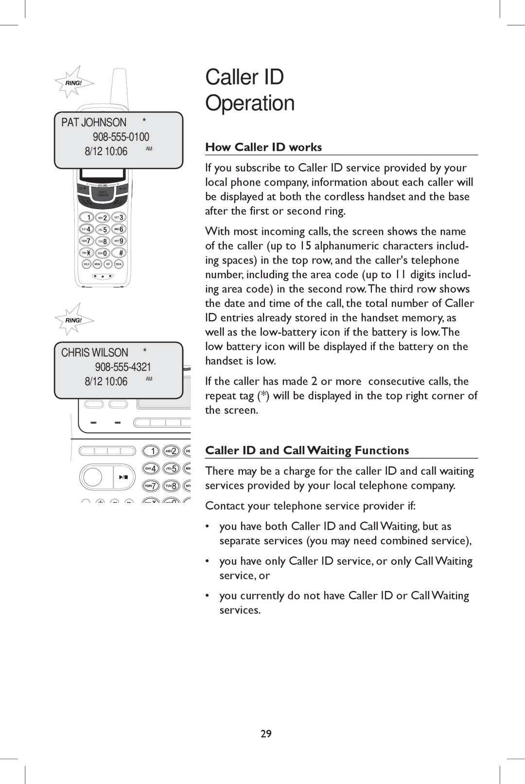 AT&T E5909B user manual How Caller ID works, Caller ID and Call Waiting Functions 