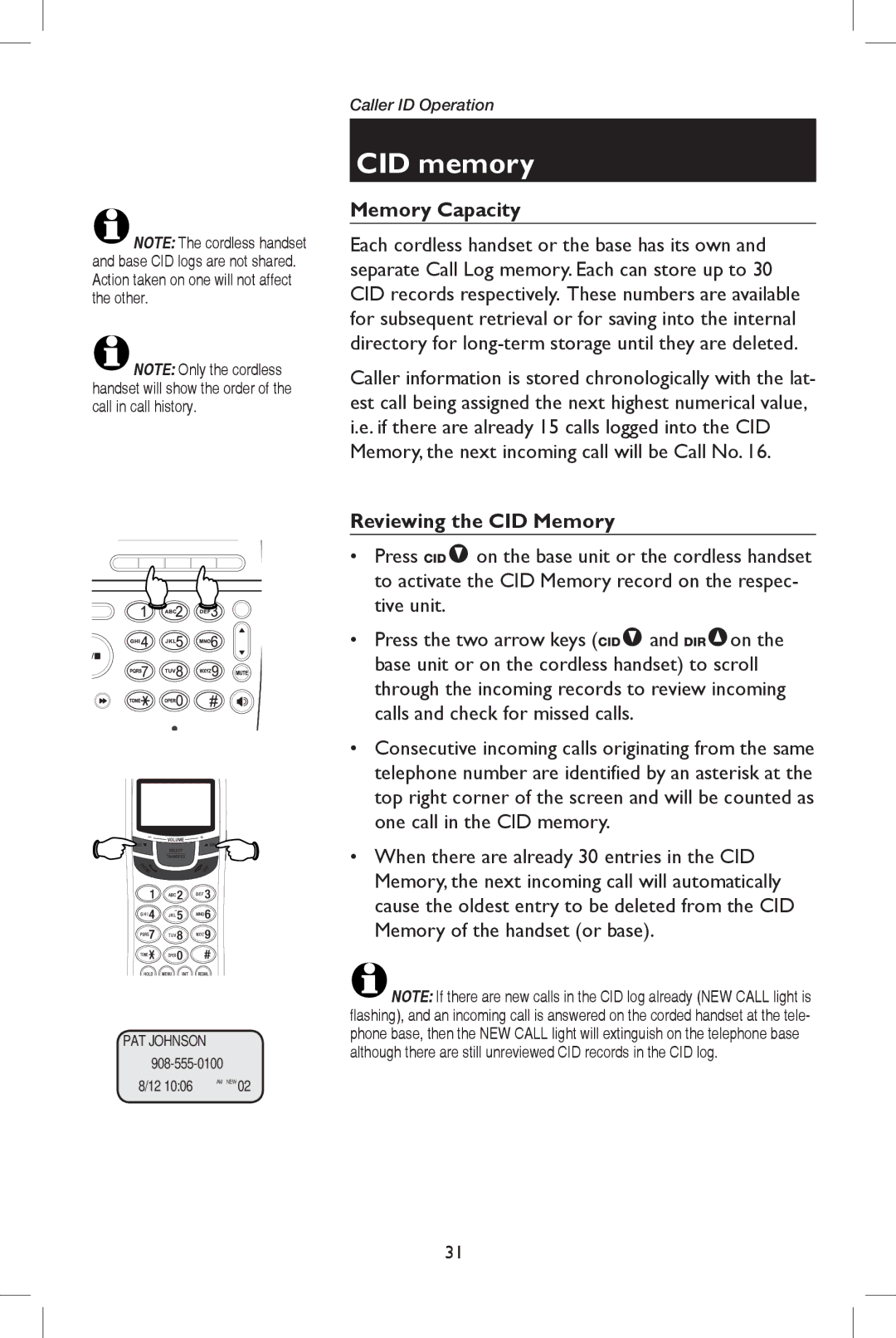 AT&T E5909B user manual CID memory, Memory Capacity, Reviewing the CID Memory 