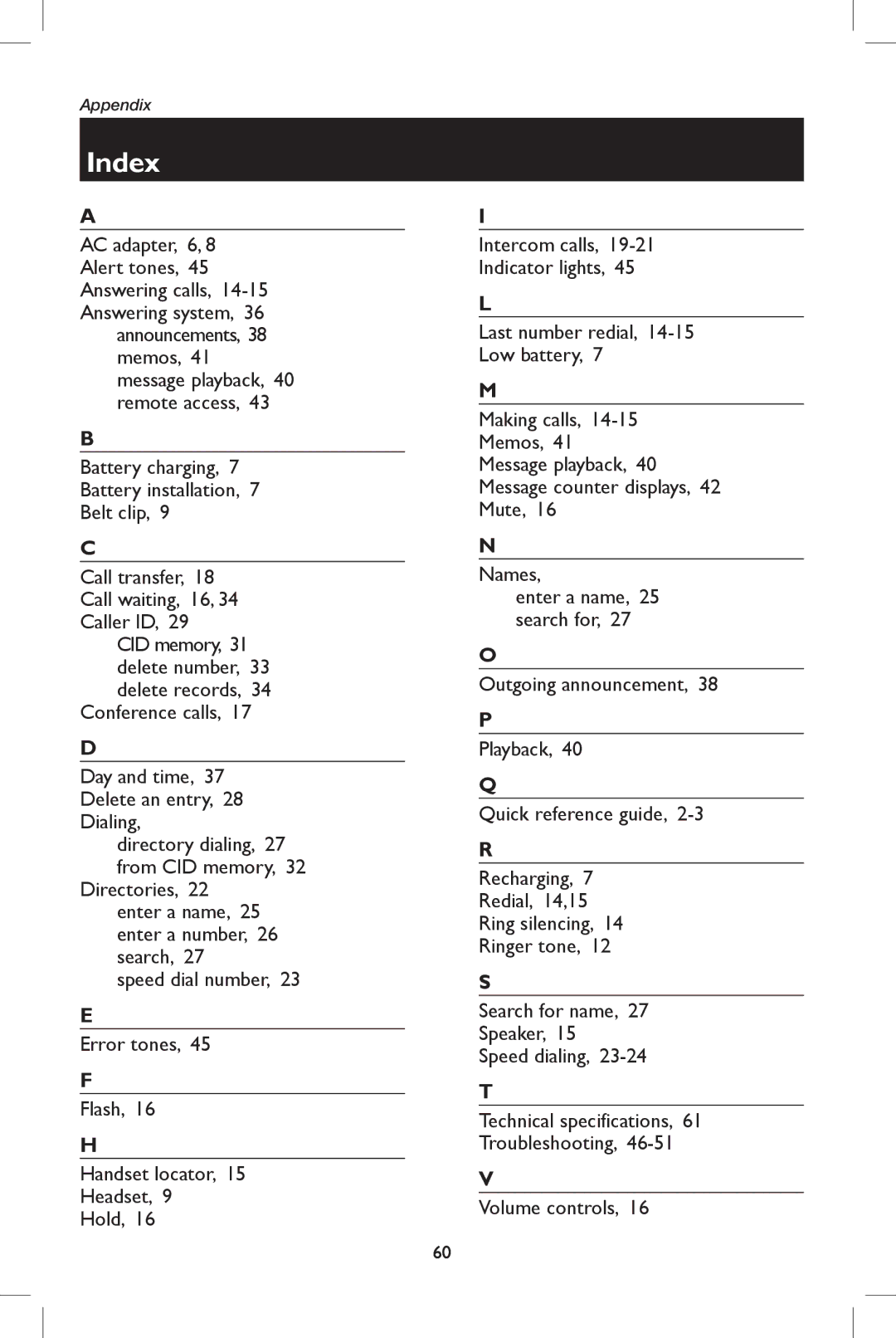 AT&T E5909B user manual Index 