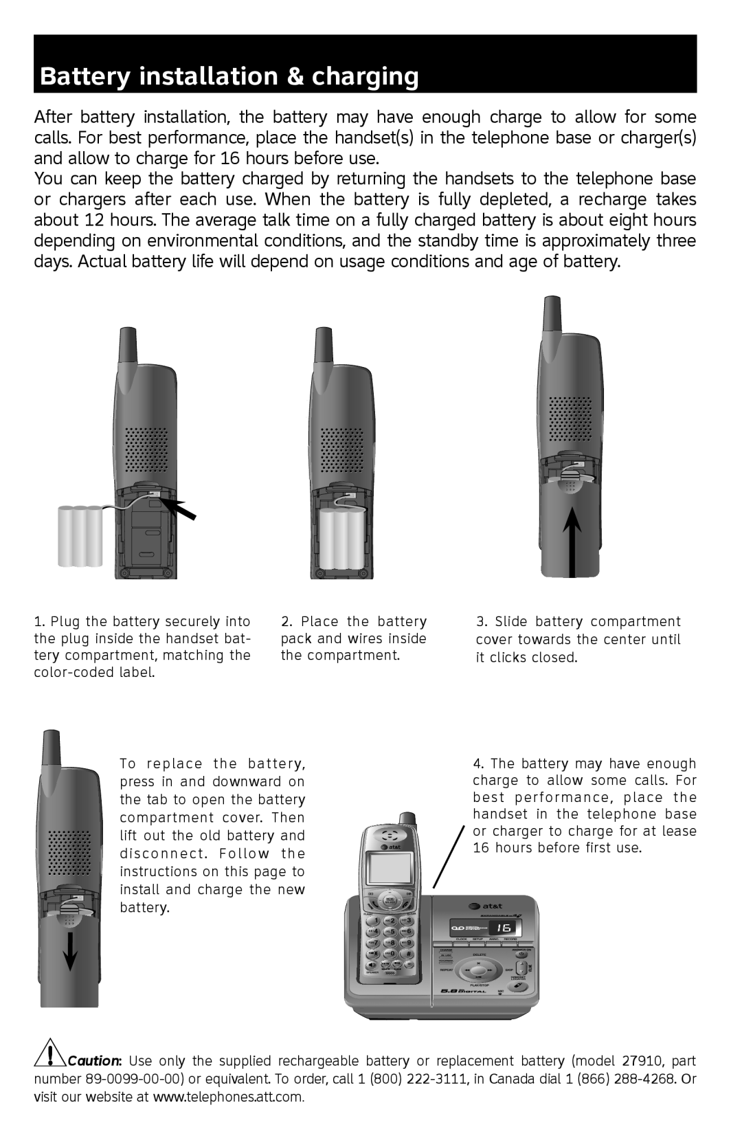 AT&T E5912B, E5911, E5914B, E5913B quick start Battery installation & charging 