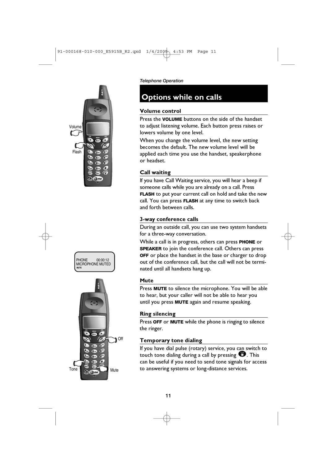 AT&T E5915B user manual Options while on calls 