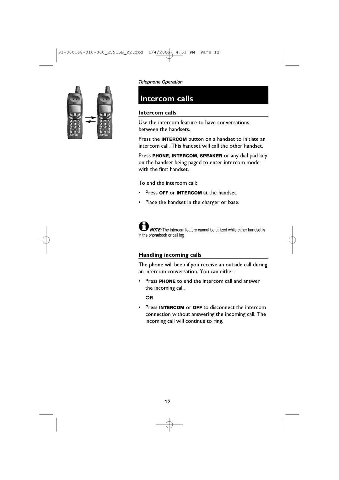 AT&T E5915B user manual Intercom calls, Handling incoming calls 