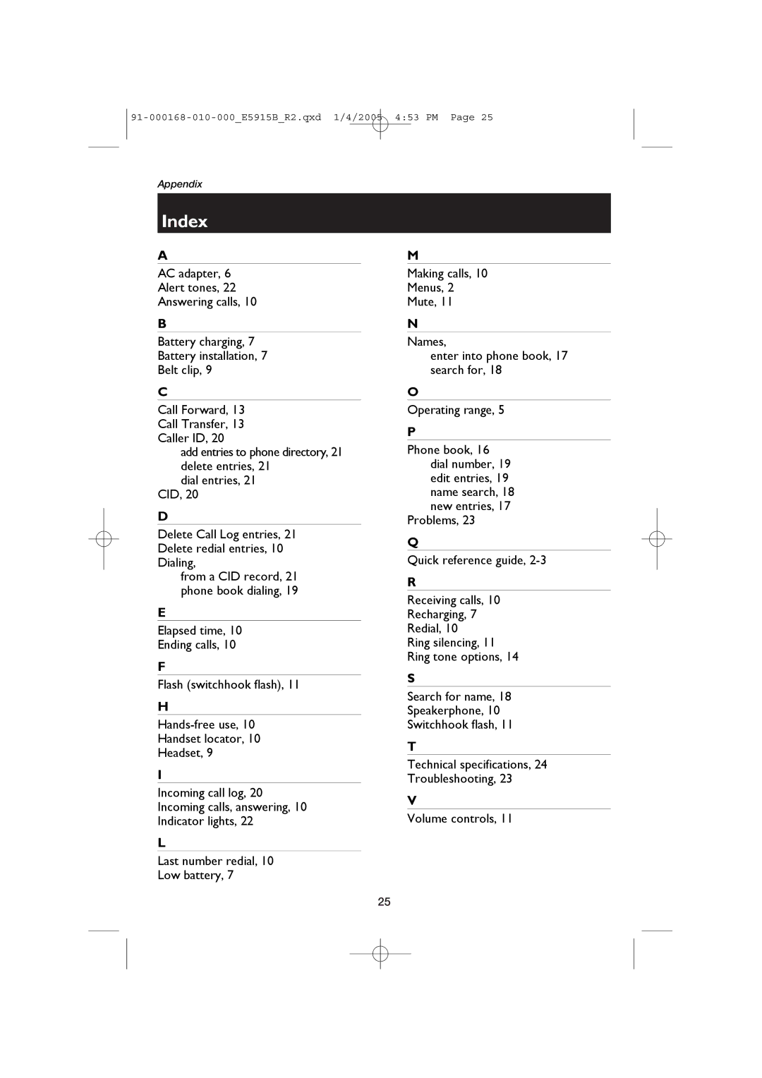 AT&T E5915B user manual Index 