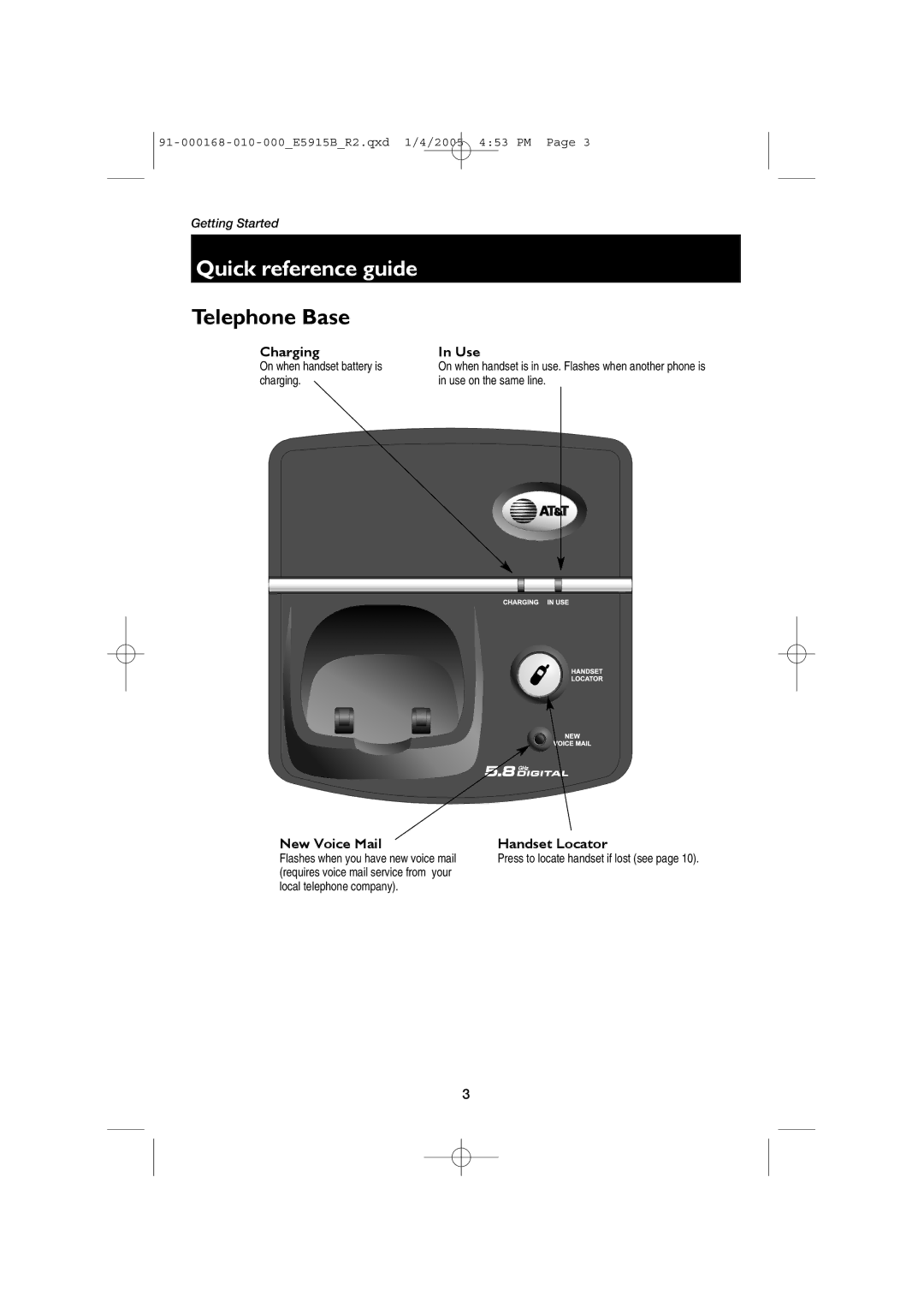 AT&T E5915B user manual Telephone Base 