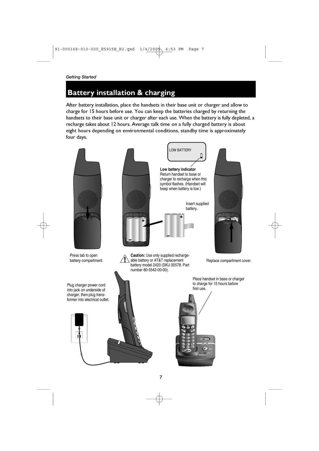 AT&T E5915B user manual Battery installation & charging, LOW Battery 