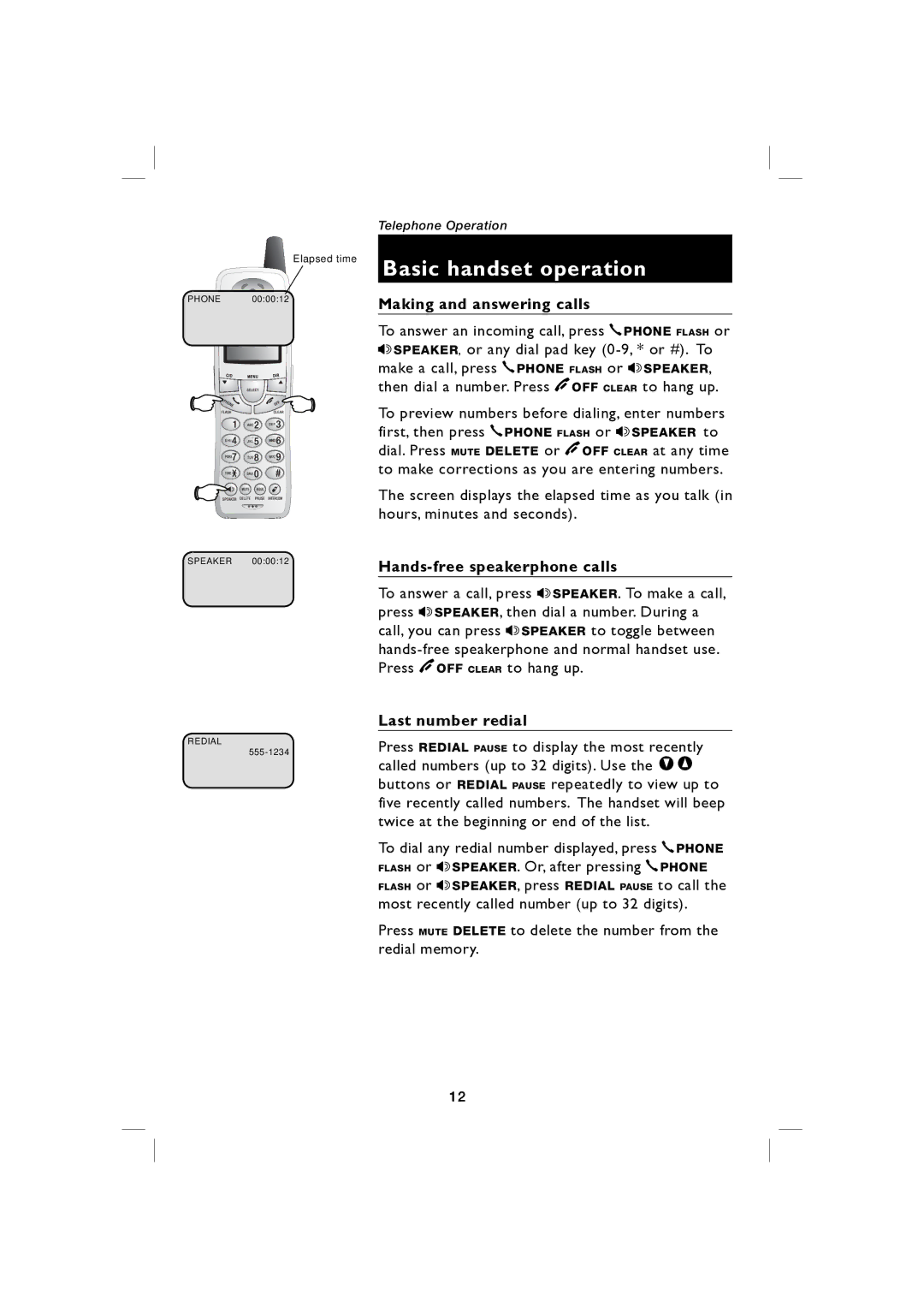 AT&T E5917 user manual Making and answering calls, Hands-free speakerphone calls, Last number redial 