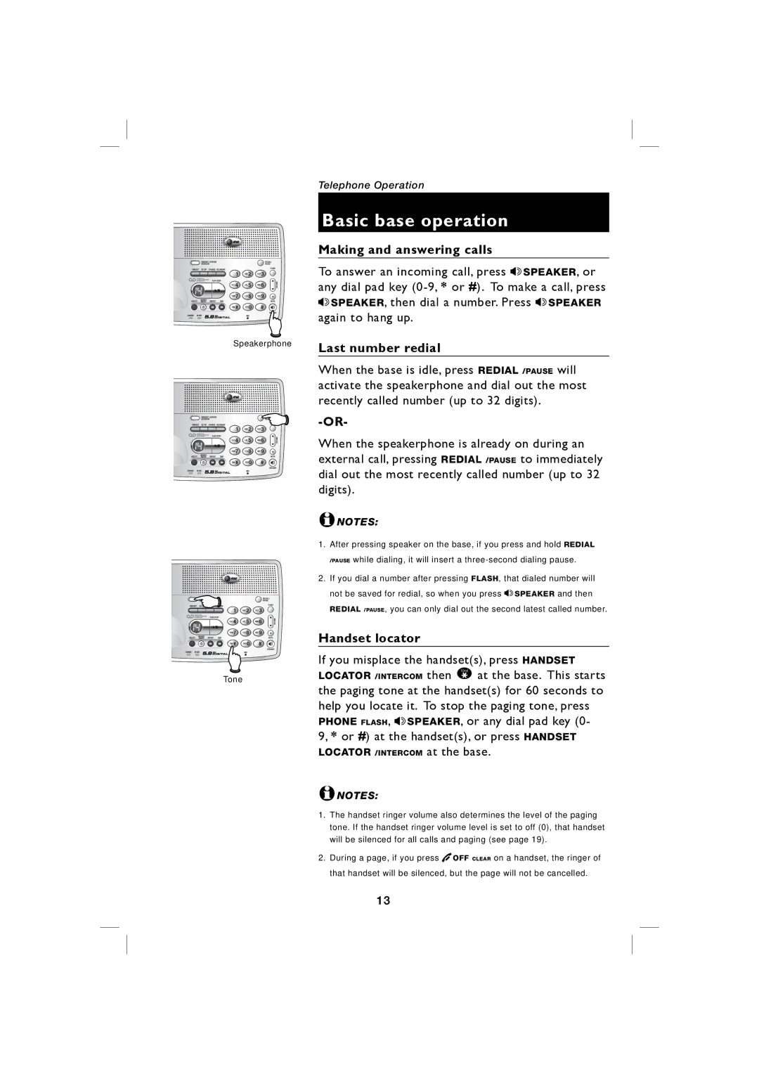 AT&T E5917 user manual Basic base operation, Handset locator 