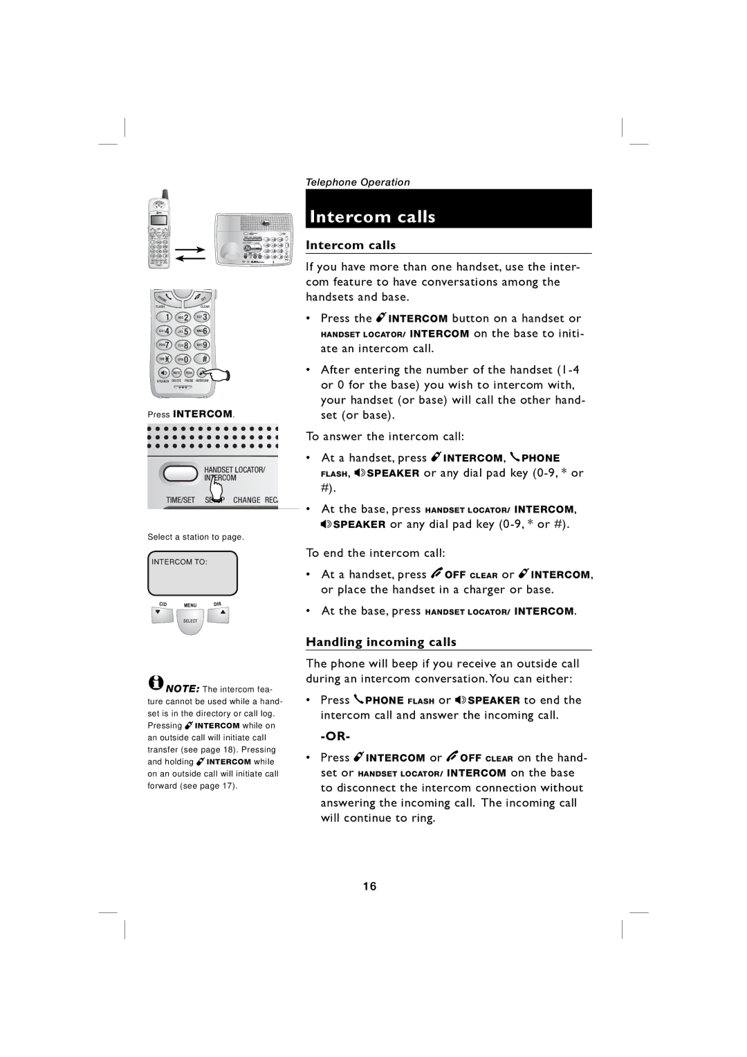 AT&T E5917 user manual Intercom calls, Handling incoming calls 