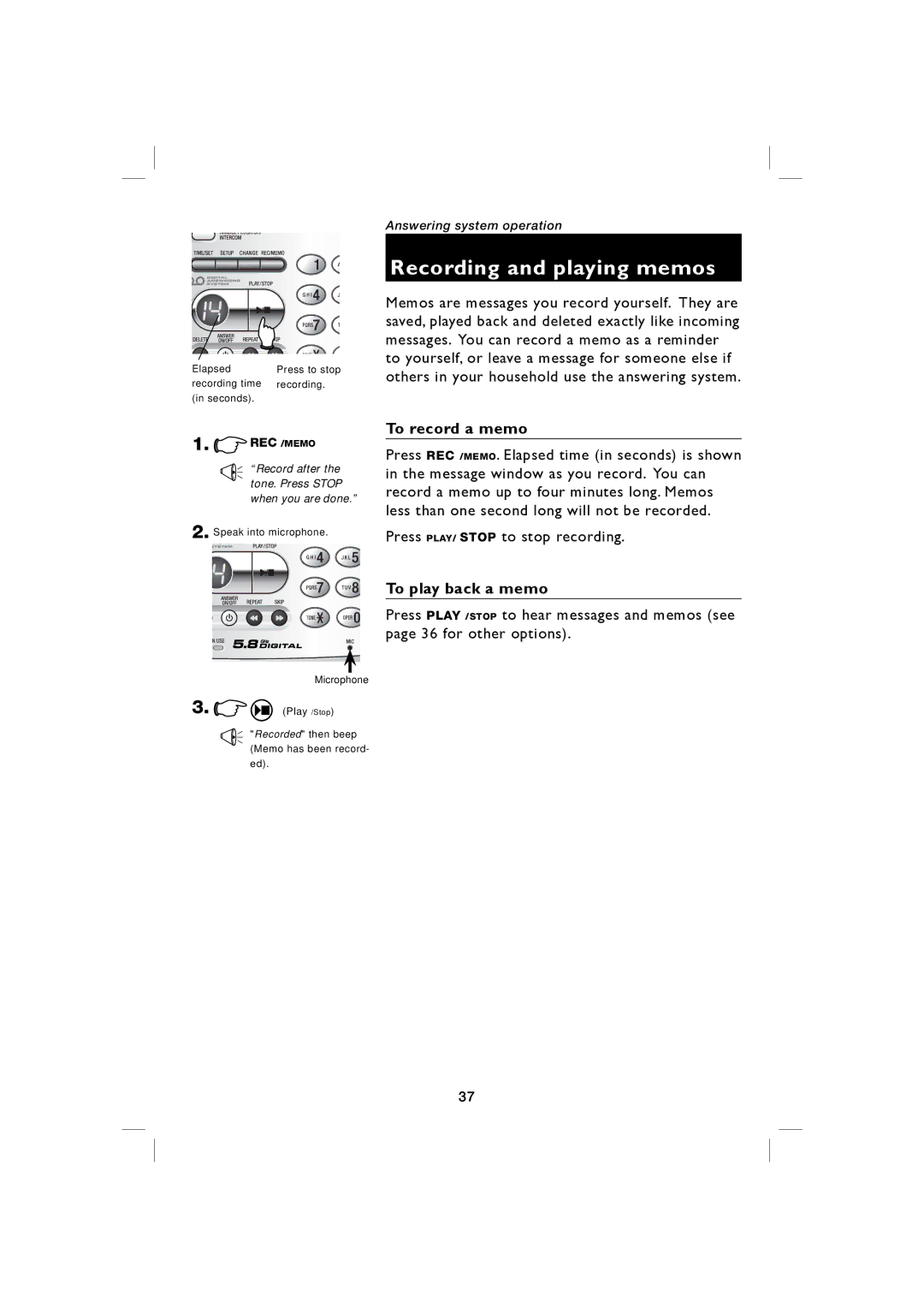 AT&T E5917 user manual To record a memo, To play back a memo 