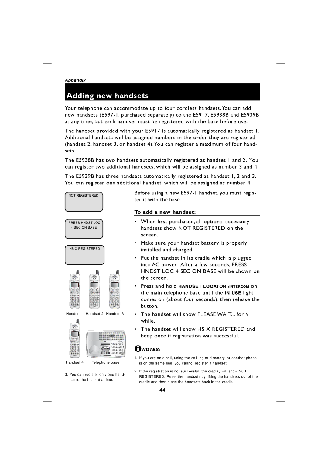 AT&T E5917 user manual Adding new handsets, To add a new handset 