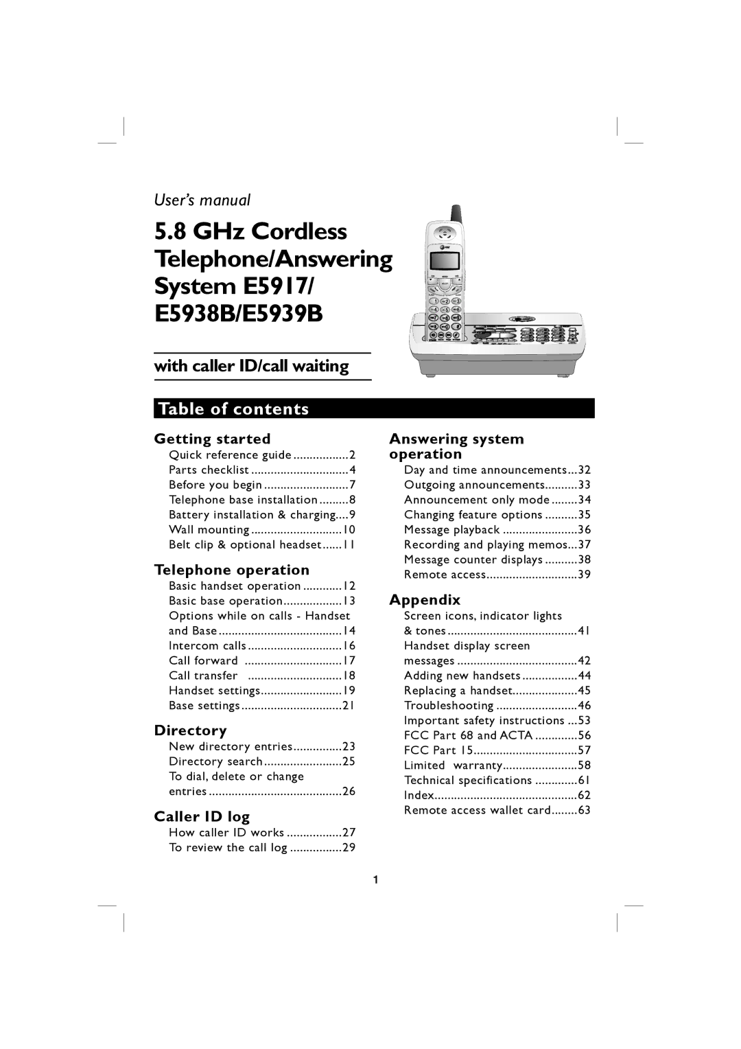 AT&T E5917 user manual Table of contents 