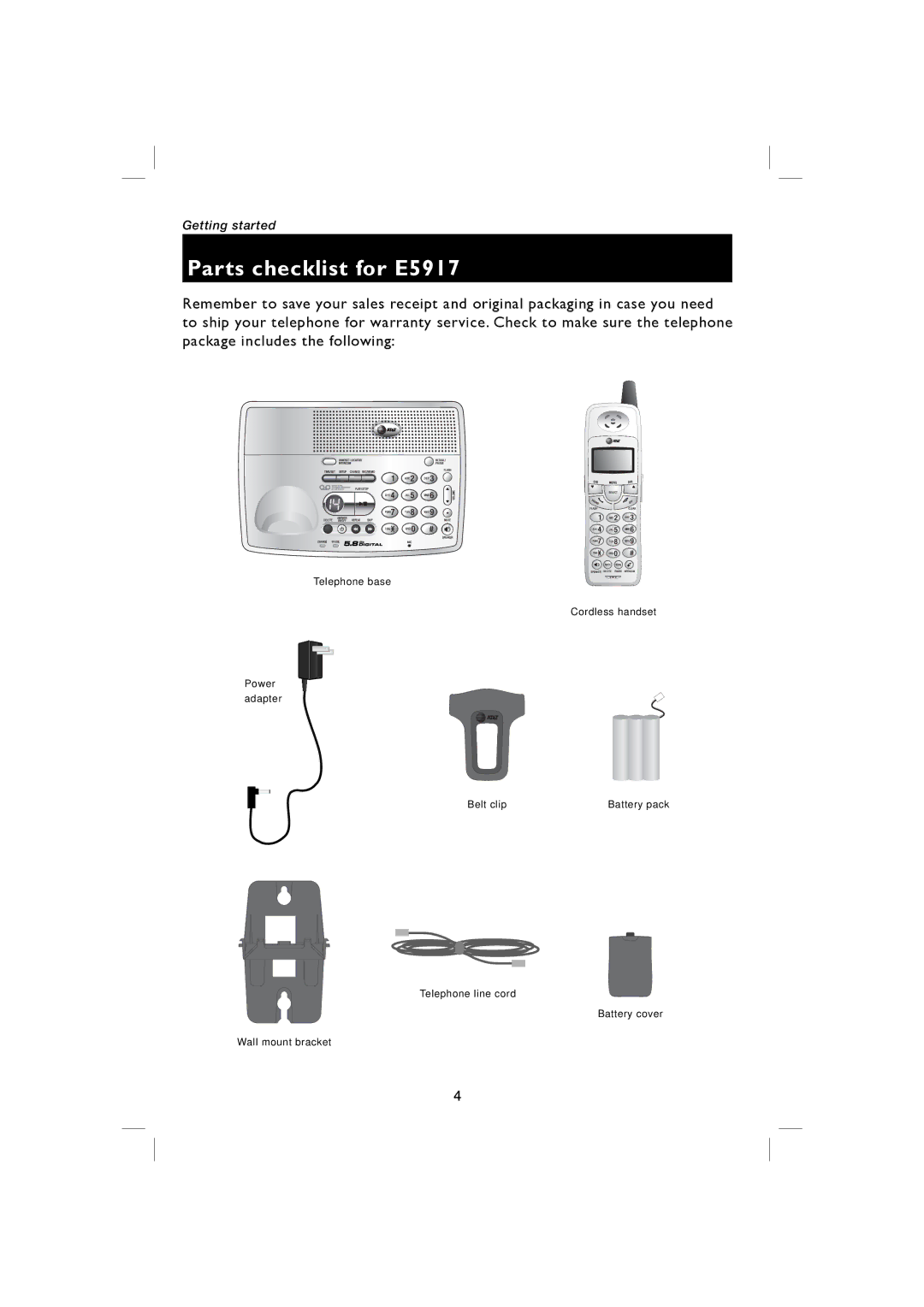 AT&T user manual Parts checklist for E5917 