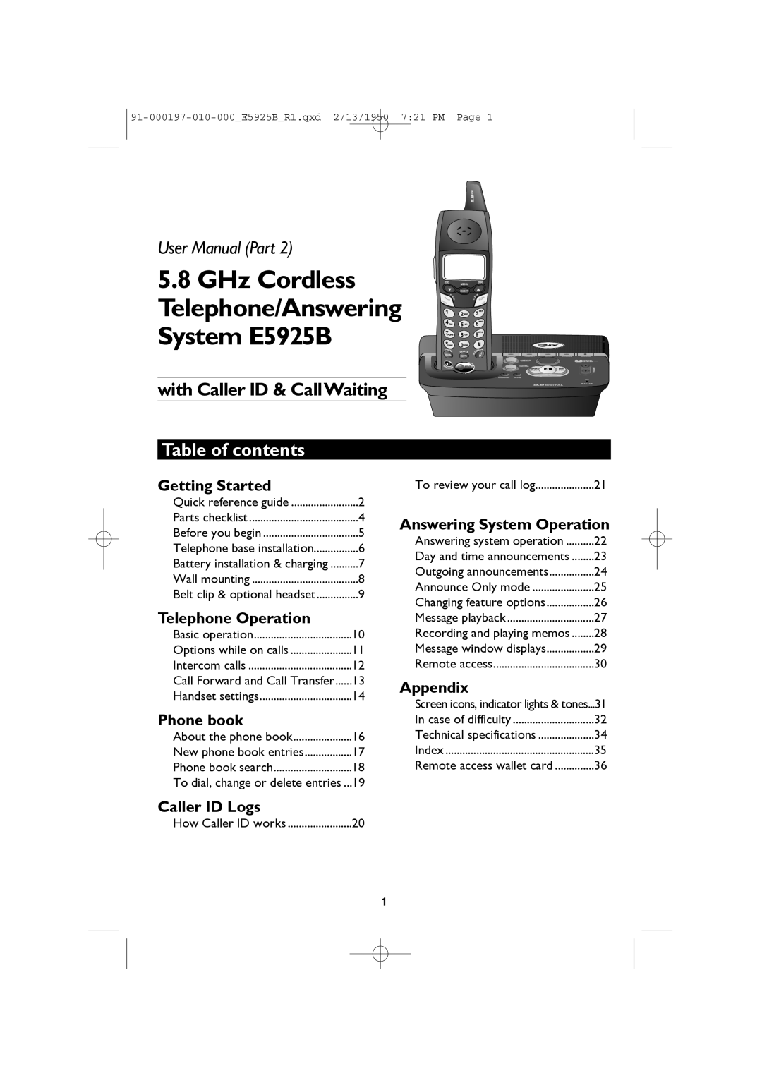 AT&T E5925B user manual Table of contents 