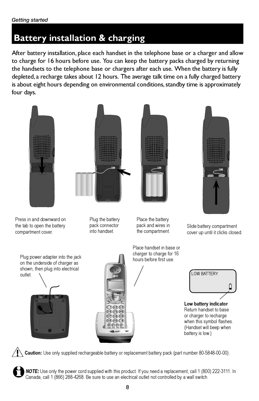 AT&T E5933B, E5934B user manual Battery installation & charging, Outlet 