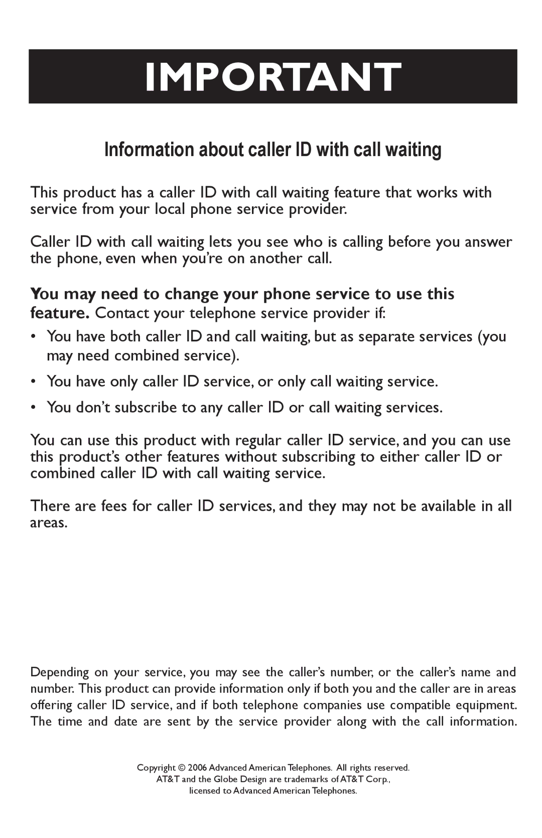 AT&T E5934B, E5933B user manual Information about caller ID with call waiting 