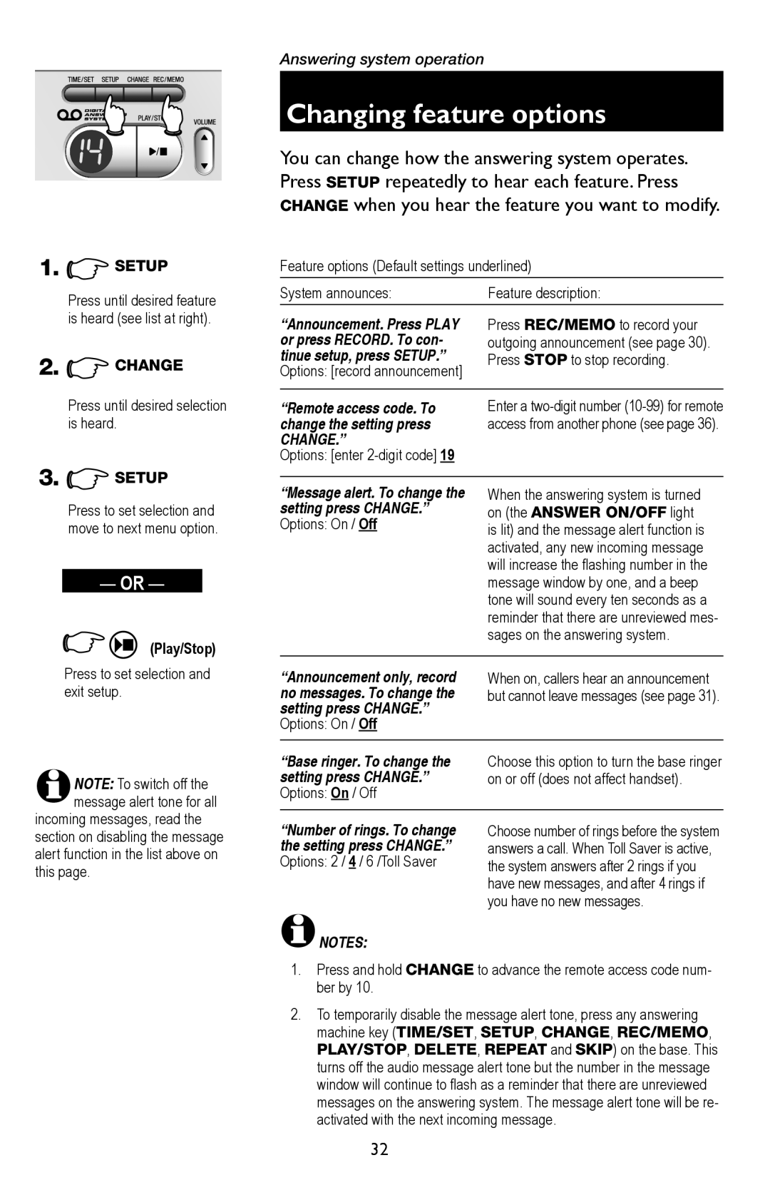 AT&T E5933B, E5934B user manual Changing feature options, Or press RECORD. To con 