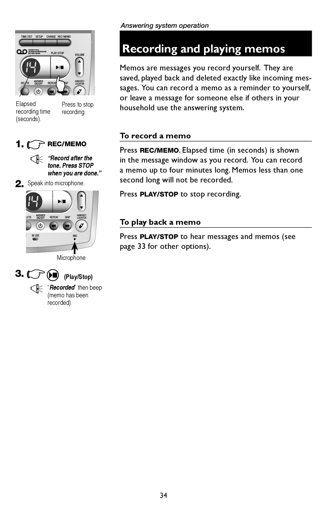 AT&T E5933B, E5934B user manual To record a memo, To play back a memo 