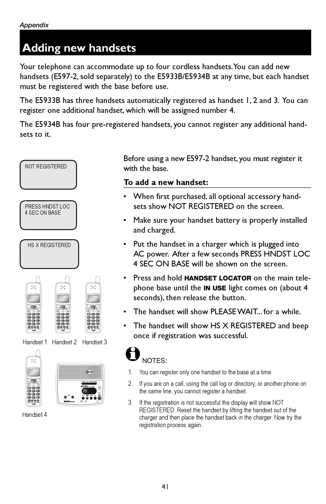 AT&T E5934B, E5933B user manual Adding new handsets, To add a new handset 