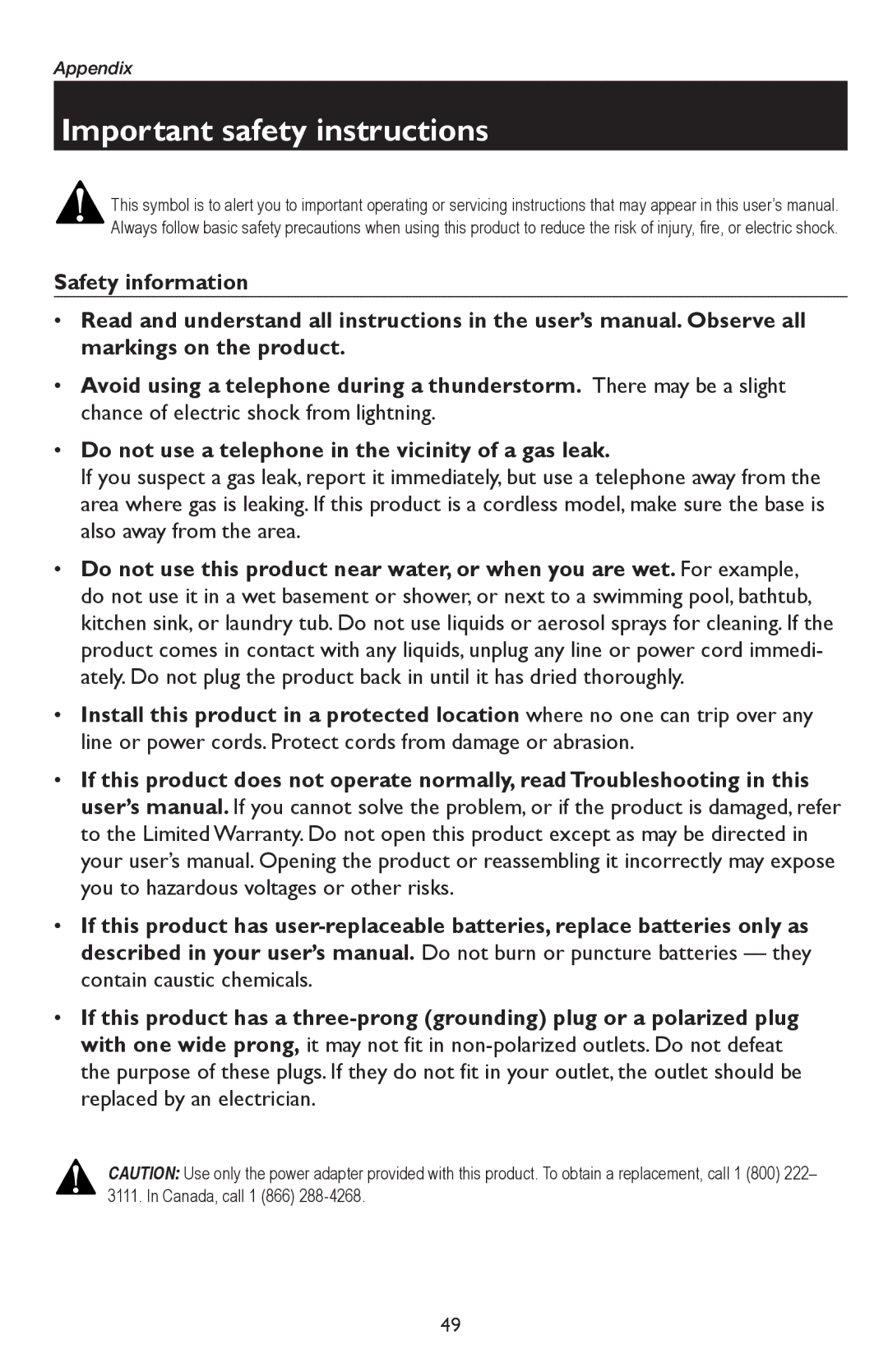 AT&T E5934B, E5933B user manual Important safety instructions 