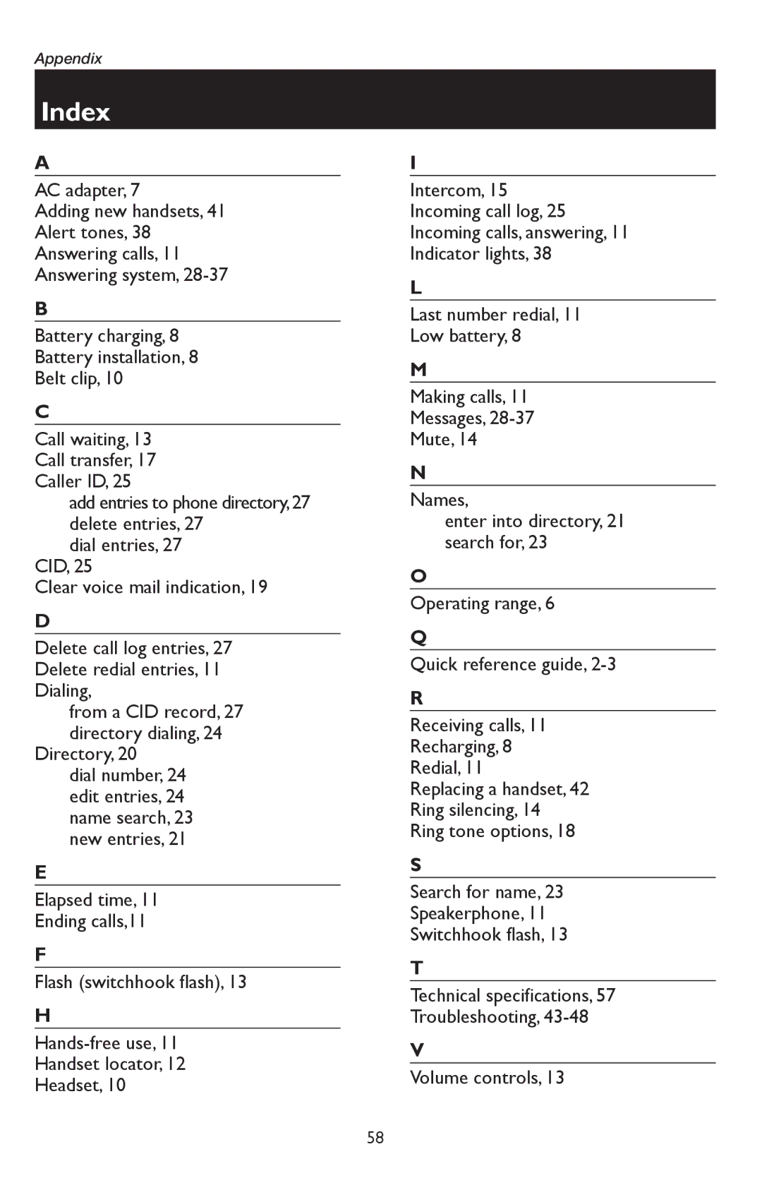 AT&T E5933B, E5934B user manual Index 