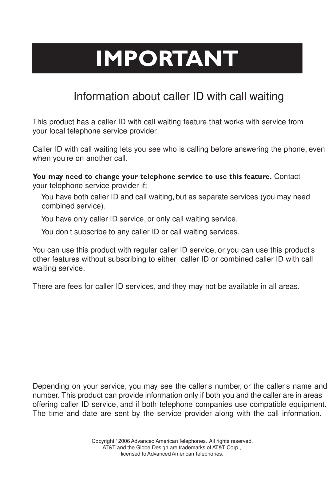 AT&T E5937 user manual Information about caller ID with call waiting 