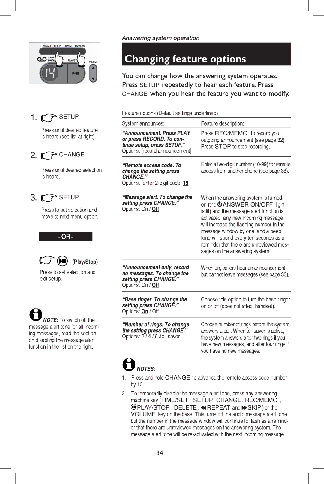 AT&T E5937 user manual Changing feature options, Is heard, Press REC/MEMO to record you, Press Stop to stop recording 