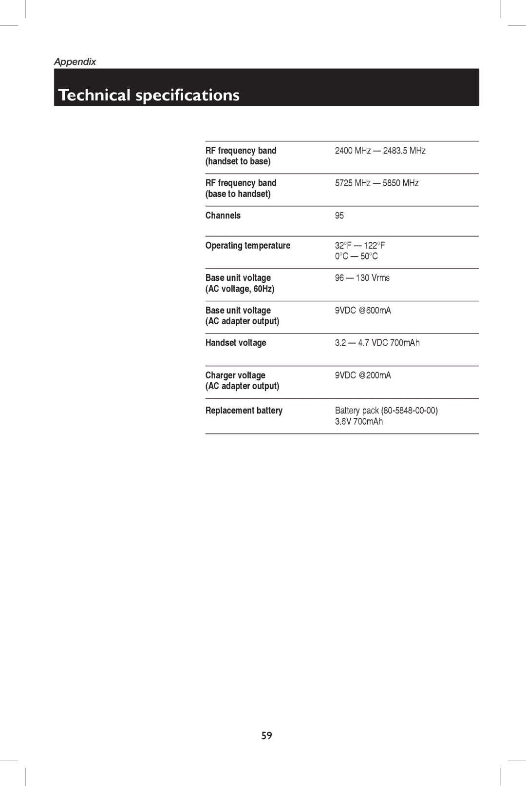 AT&T E5937 user manual Technical specifications 