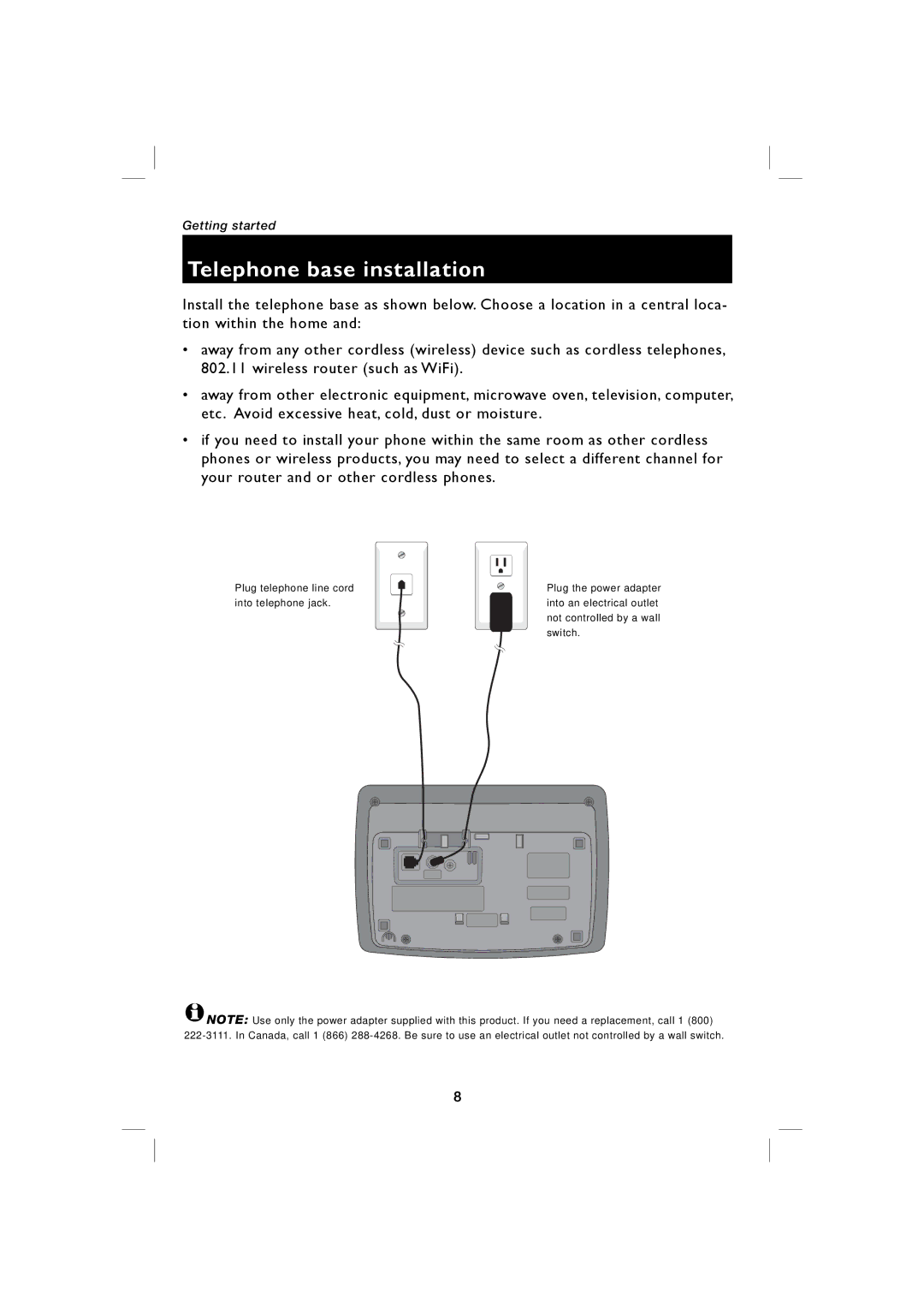 AT&T E5939B, E5938B user manual Telephone base installation 