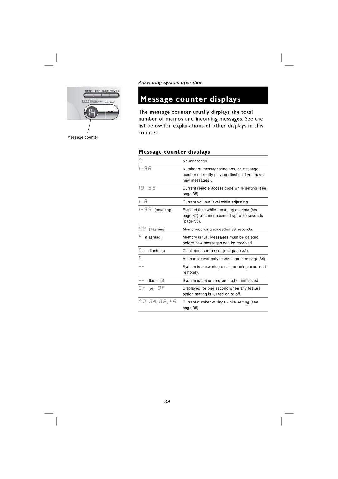 AT&T E5939B, E5938B user manual Message counter displays 