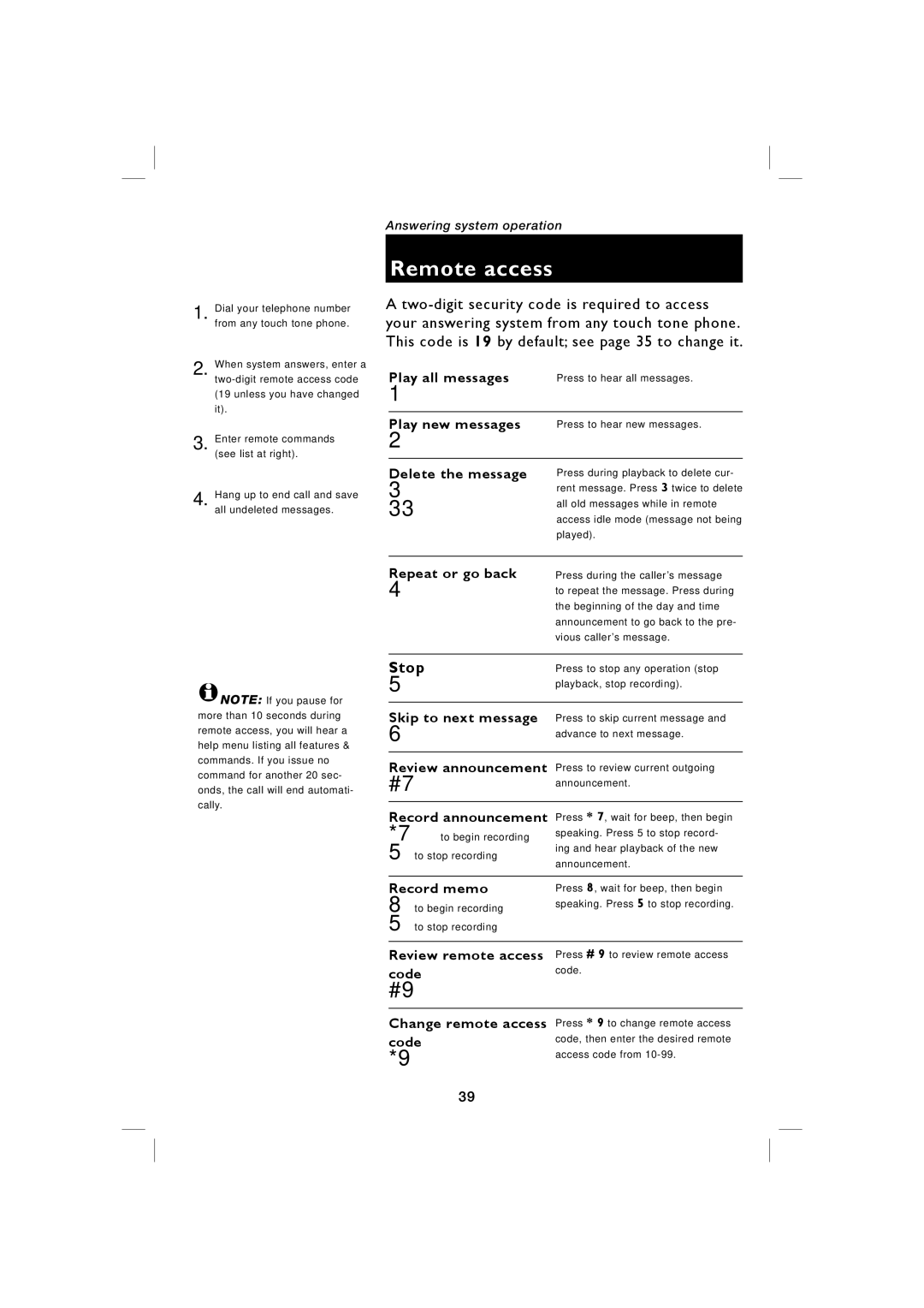 AT&T E5938B, E5939B user manual Remote access, Stop 