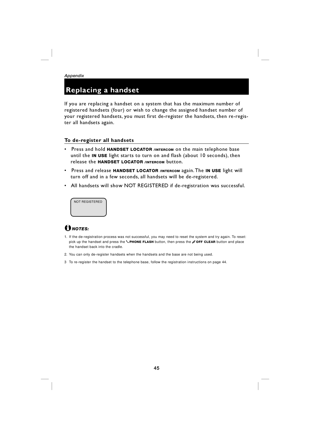 AT&T E5938B, E5939B user manual Replacing a handset, To de-register all handsets 