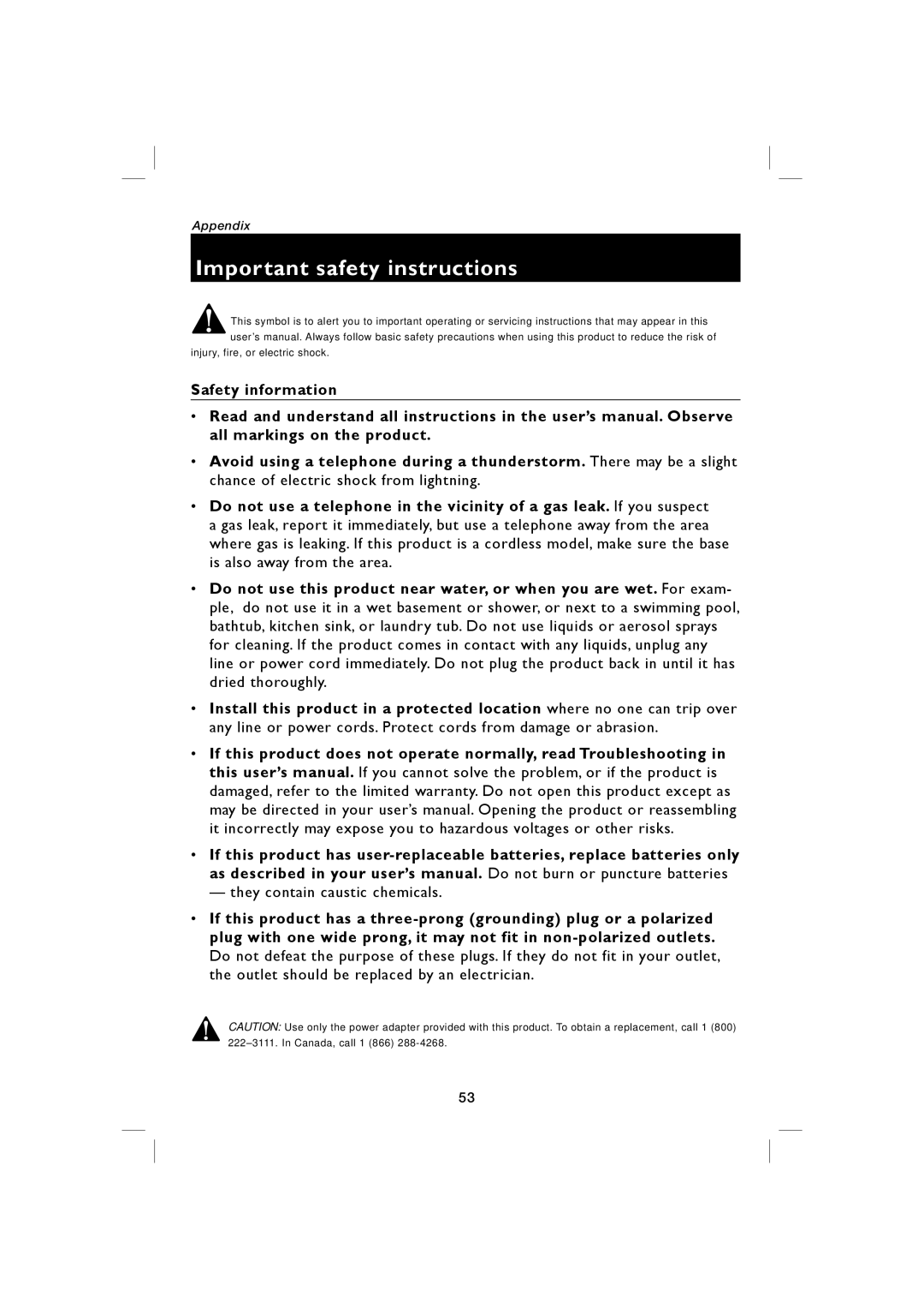 AT&T E5938B, E5939B user manual Important safety instructions 