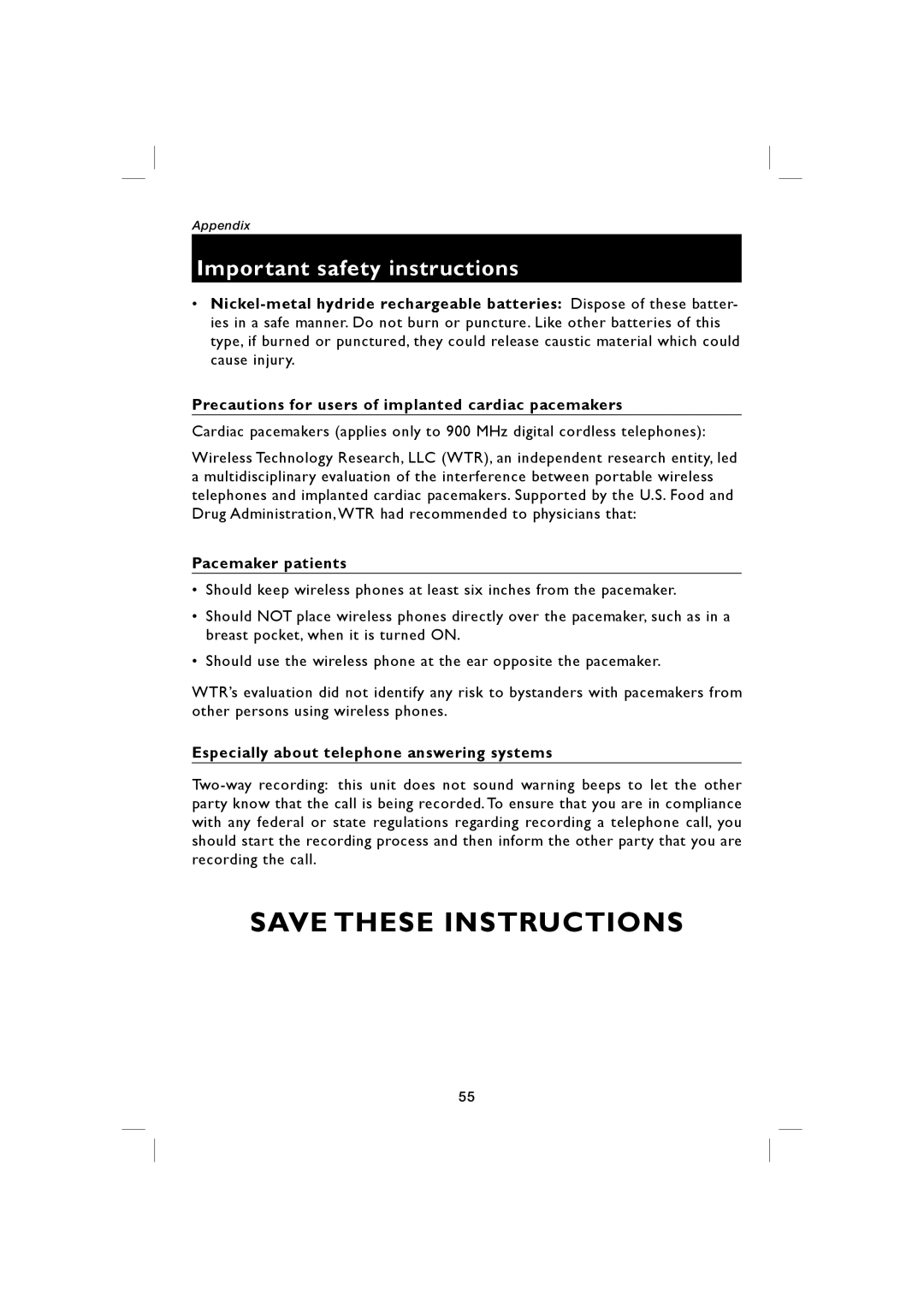 AT&T E5938B, E5939B user manual Pacemaker patients, Especially about telephone answering systems 