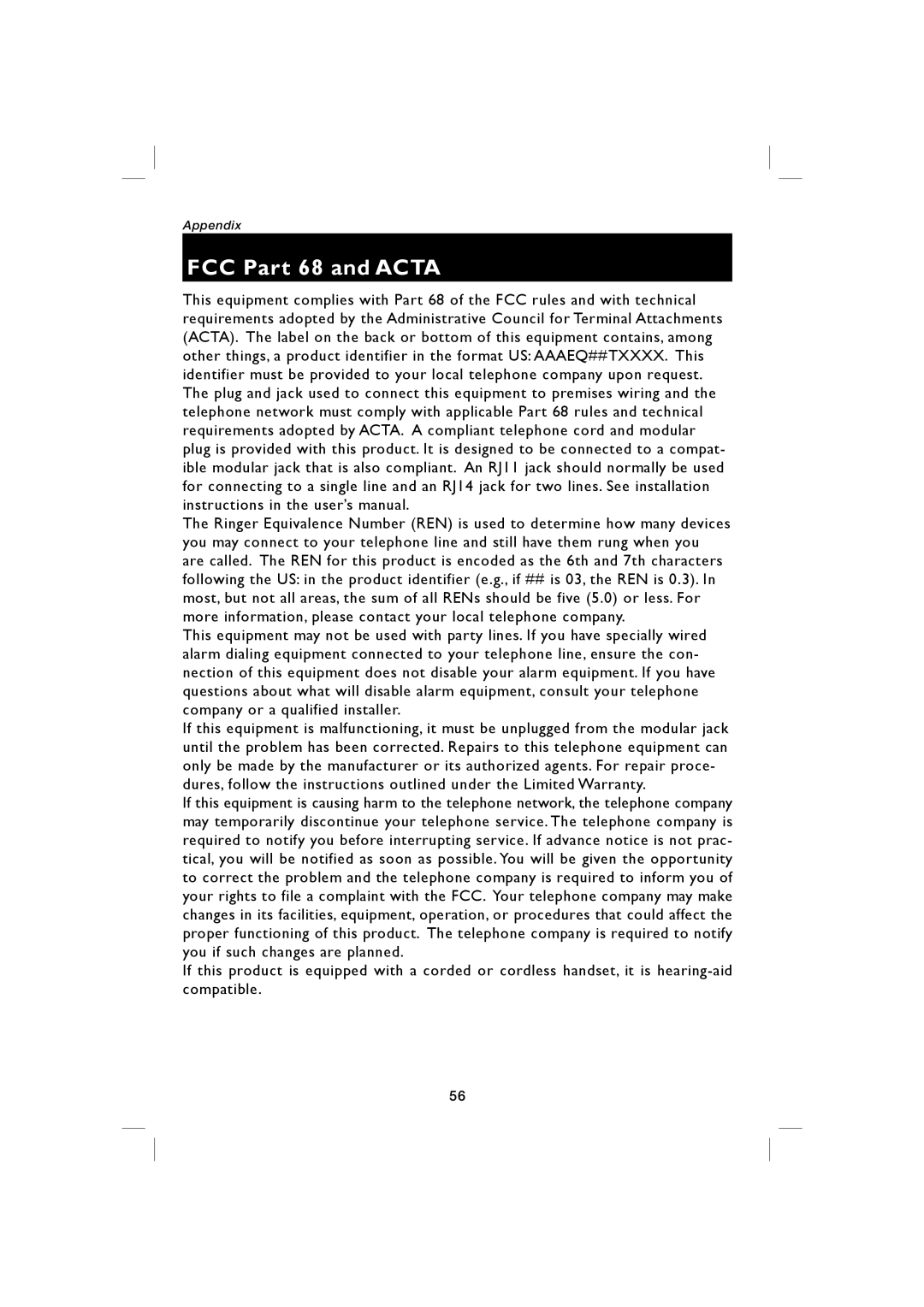 AT&T E5939B, E5938B user manual FCC Part 68 and Acta 