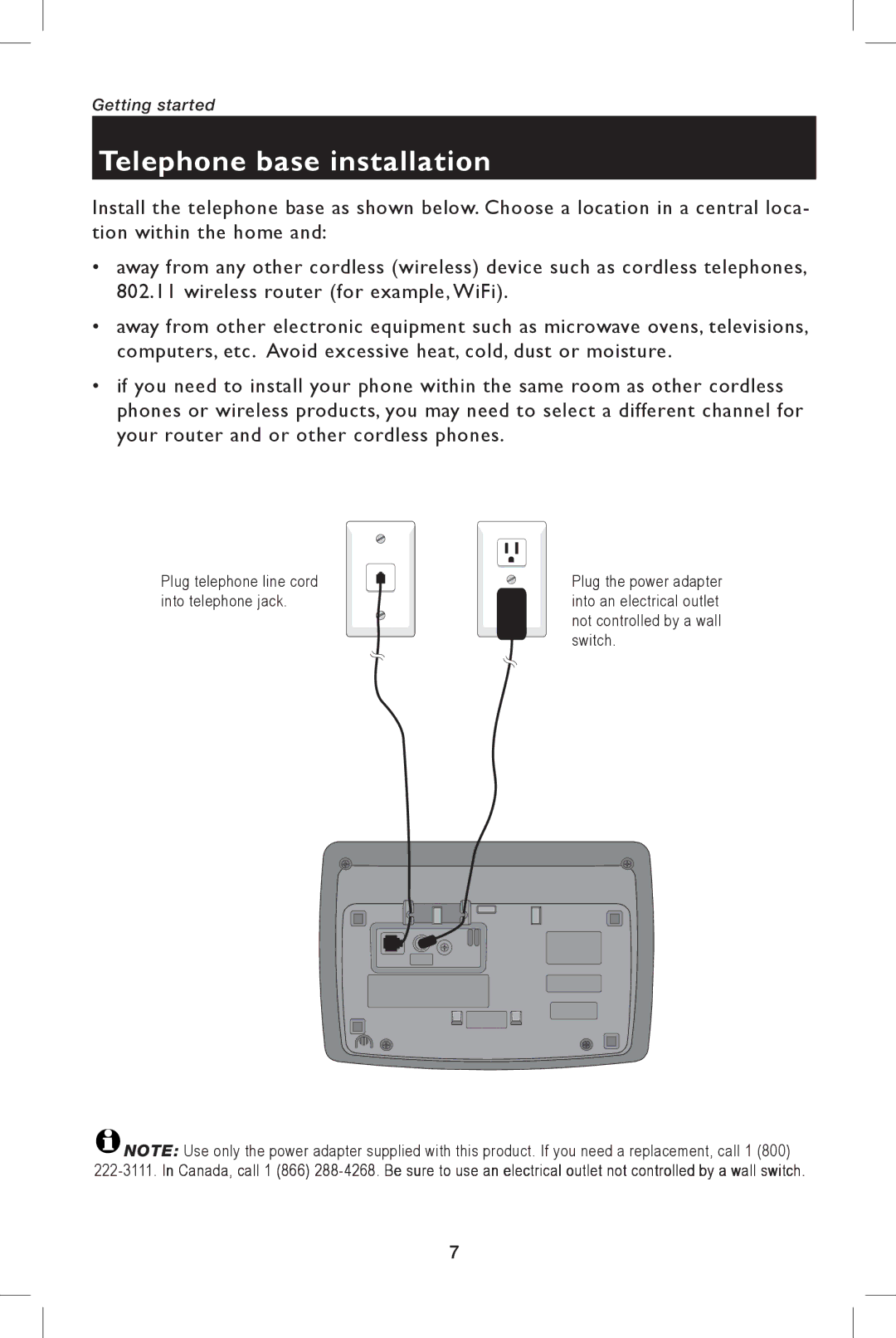 AT&T E5944B, E5943B user manual Telephone base installation 