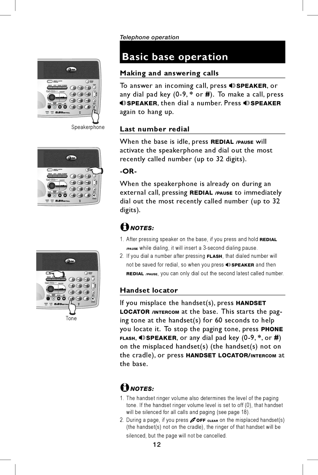 AT&T E5943B, E5944B user manual Basic base operation, Handset locator 