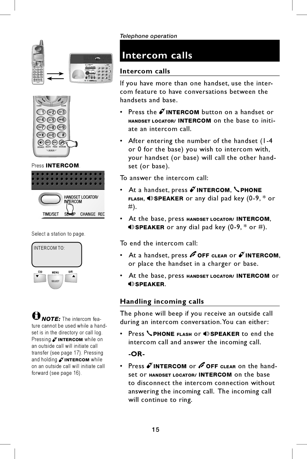 AT&T E5944B, E5943B user manual Intercom calls, Handling incoming calls 