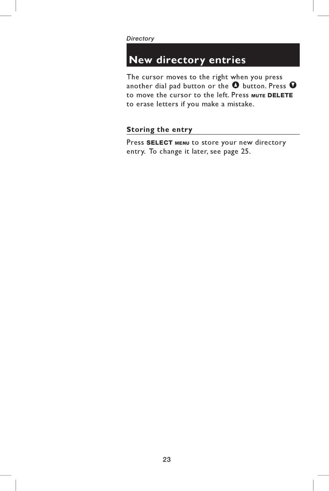 AT&T E5944B, E5943B user manual Storing the entry 