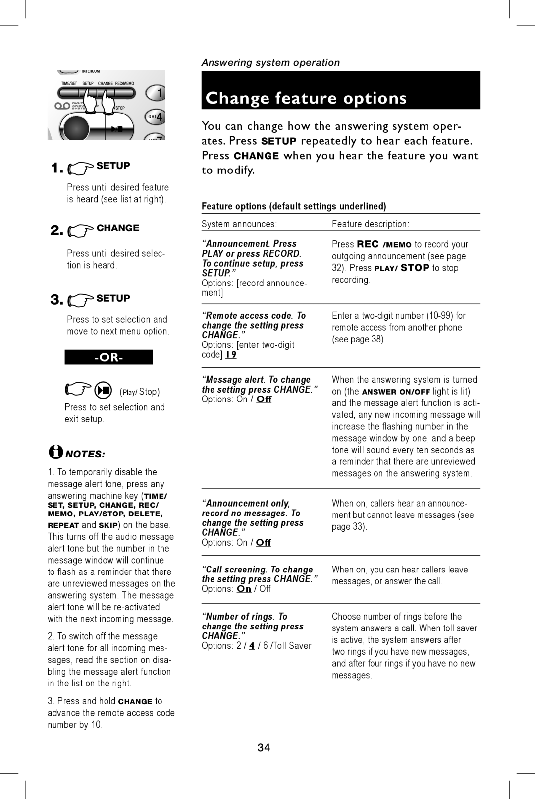 AT&T E5943B, E5944B user manual Change feature options, Setup 