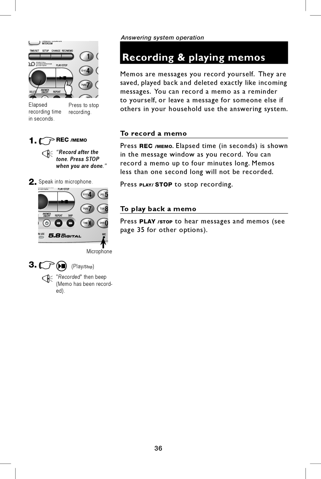 AT&T E5943B, E5944B user manual To record a memo, To play back a memo 