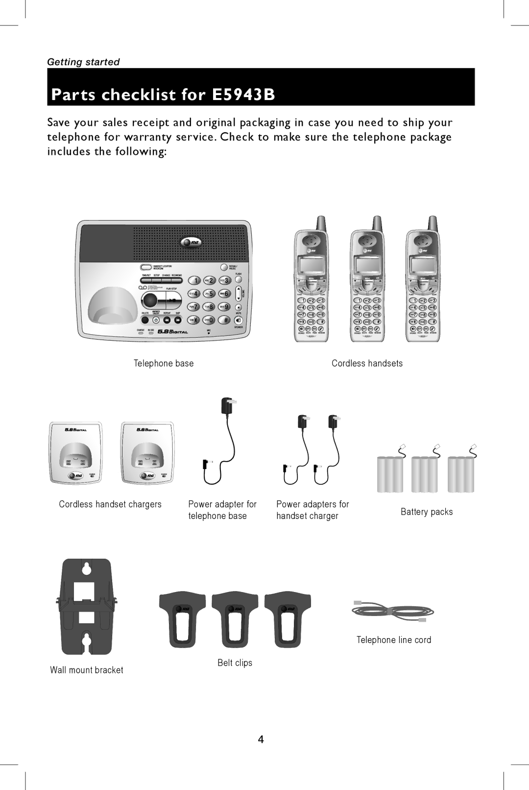 AT&T E5944B user manual Parts checklist for E5943B 