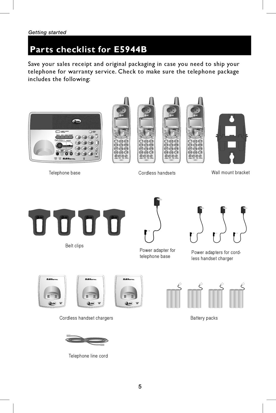 AT&T E5943B user manual Parts checklist for E5944B 