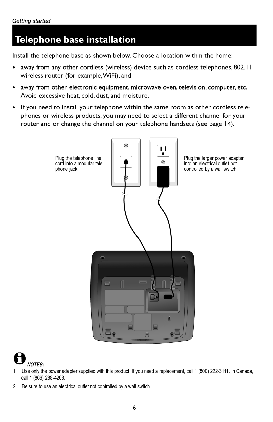 AT&T E5945B user manual Telephone base installation 