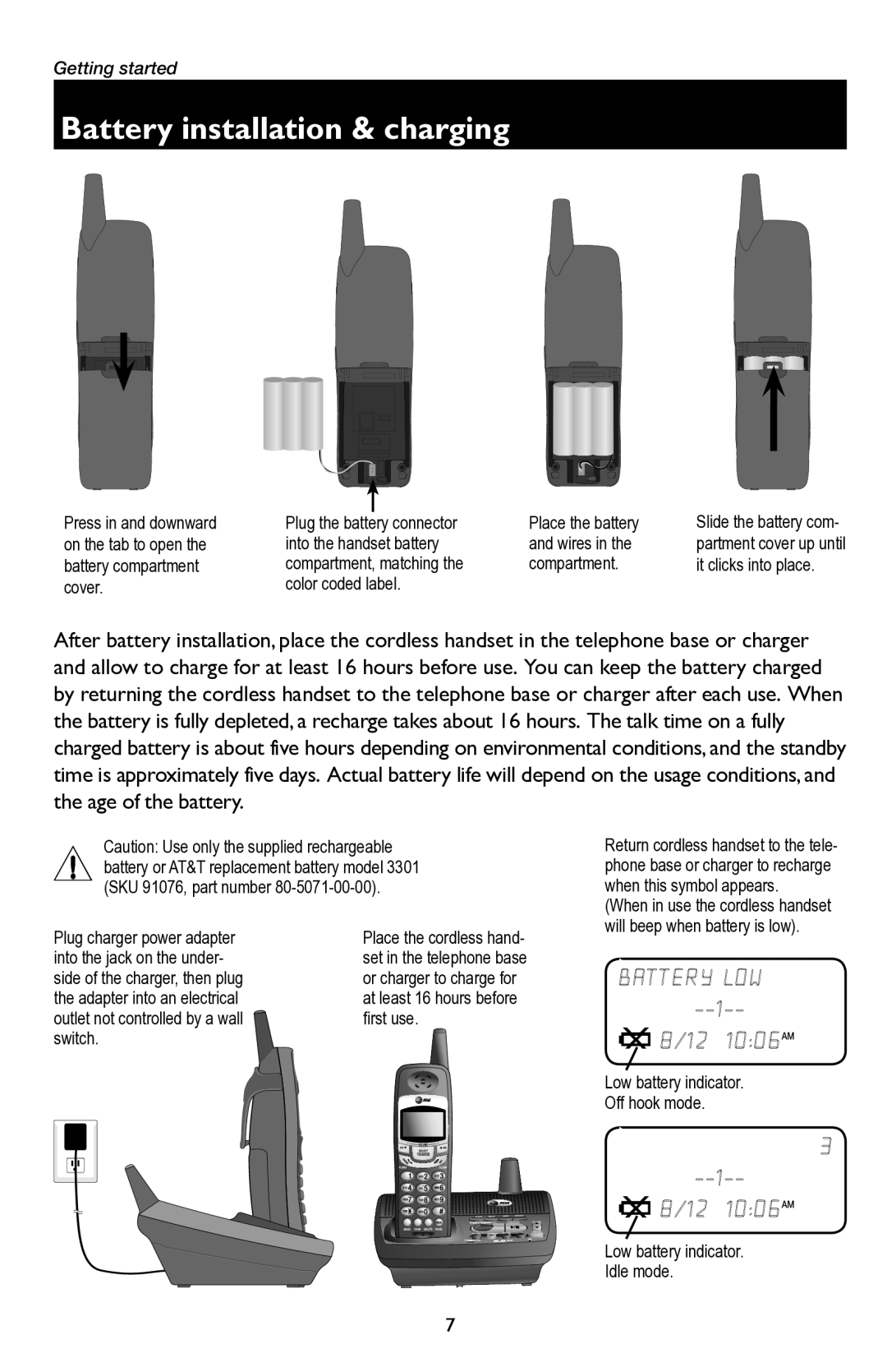 AT&T E5945B user manual Battery installation & charging 