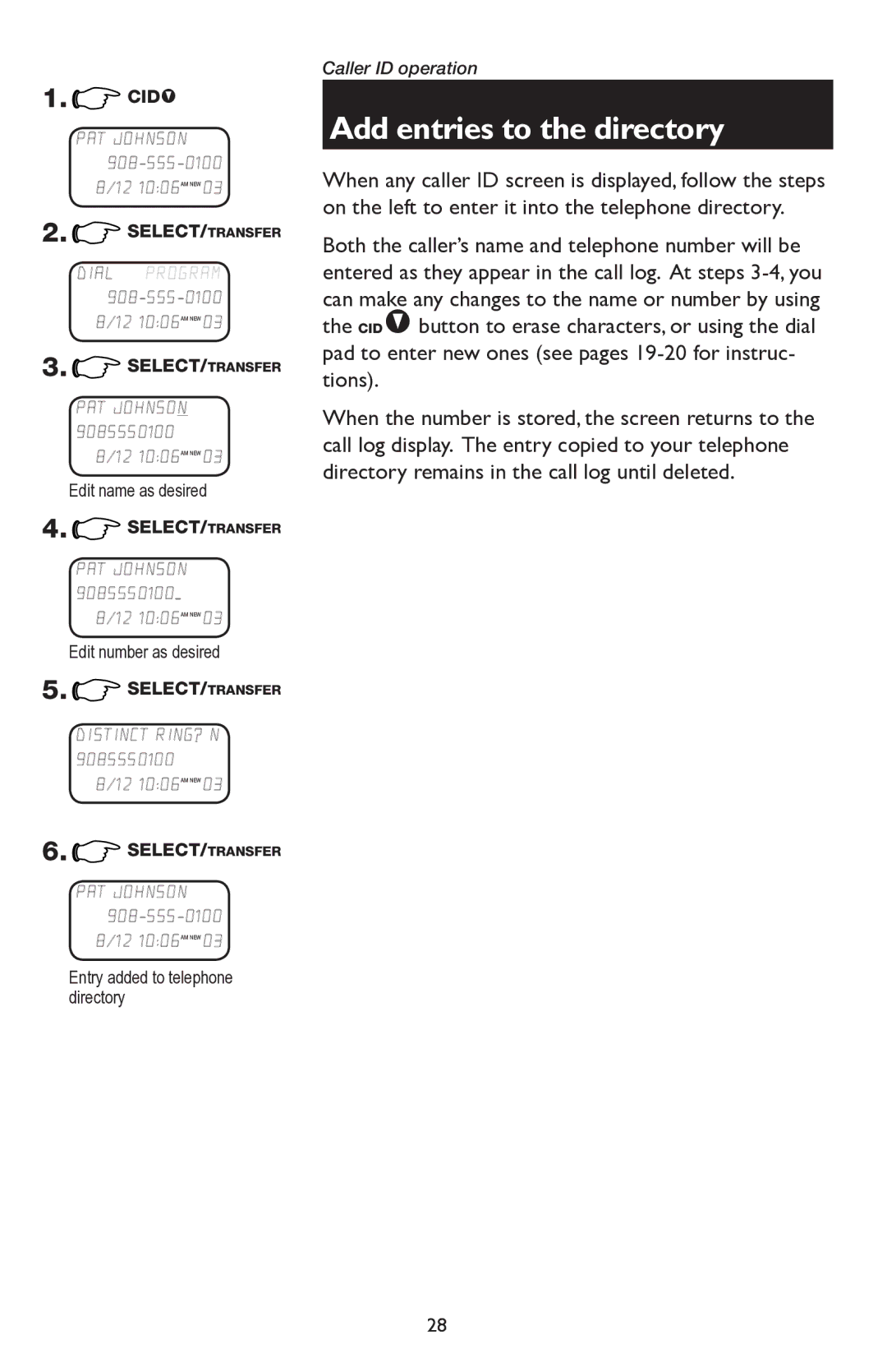 AT&T E5945B user manual Add entries to the directory 