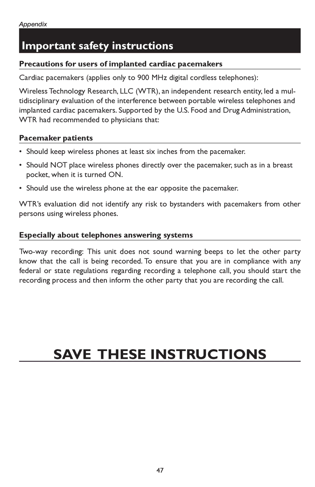 AT&T E5945B user manual Precautions for users of implanted cardiac pacemakers, Pacemaker patients 