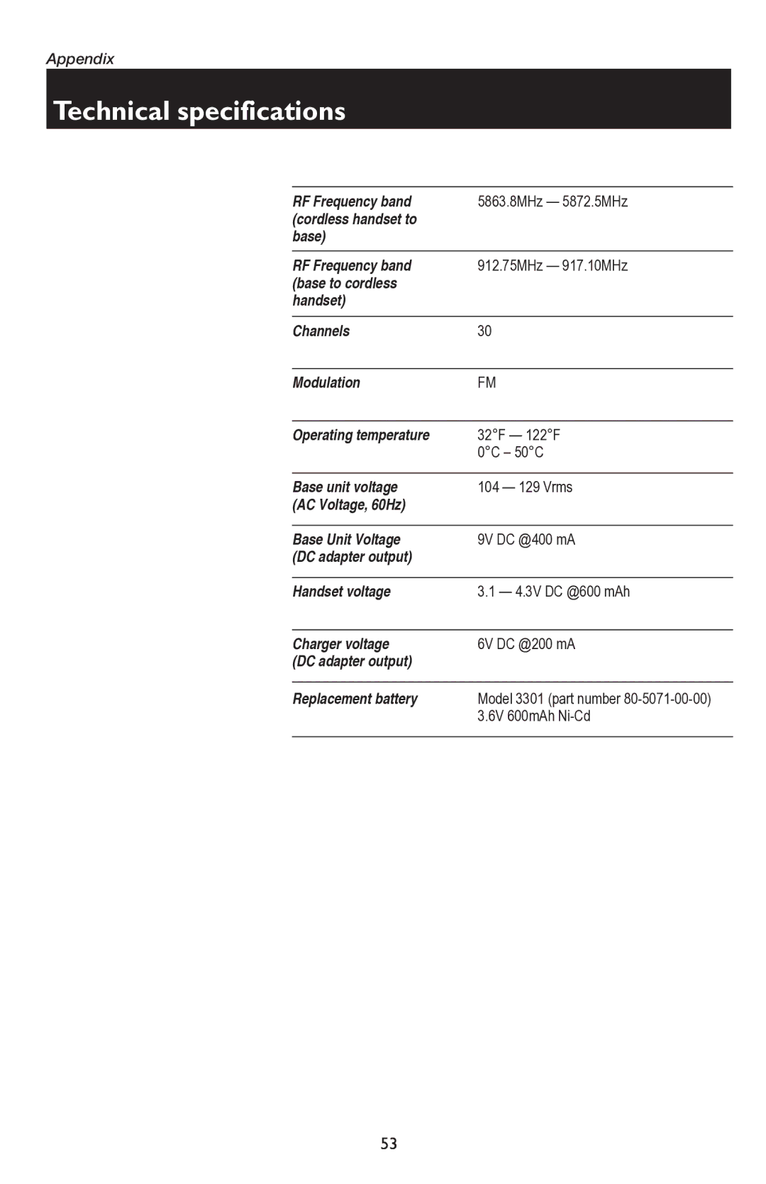 AT&T E5945B user manual Technical specifications 