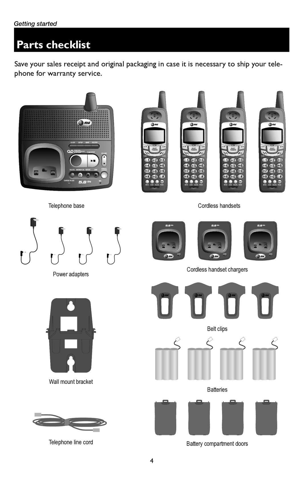 AT&T E5945B user manual Parts checklist 